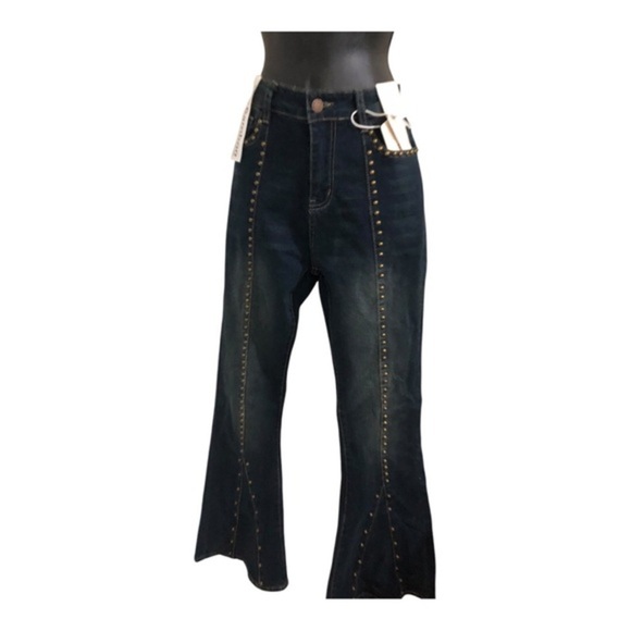 Studded flare bell bottom lainie wilson style dark indigo wash jeans size 11 new - Picture 6 of 16